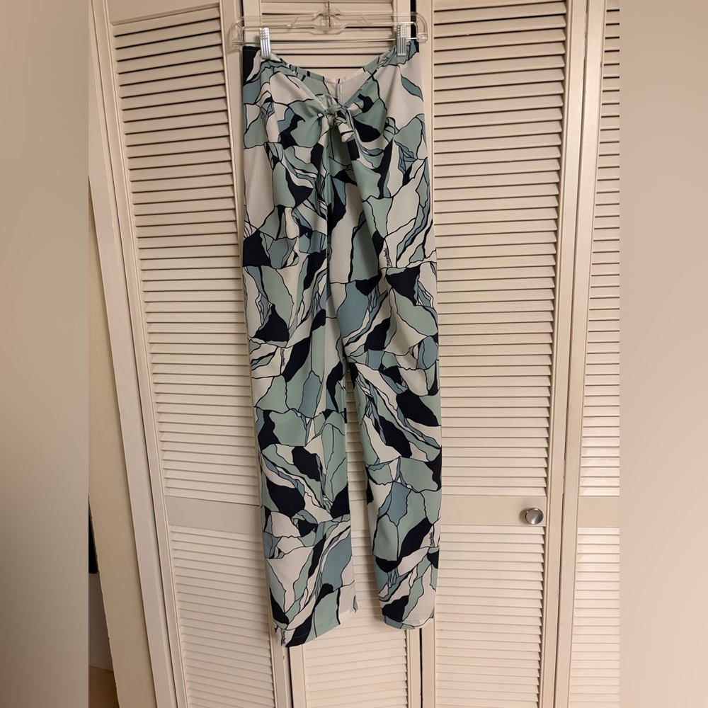 LAST CHANCE! Manuhealii Navy & White Koolau Wide-Leg tie waist pants